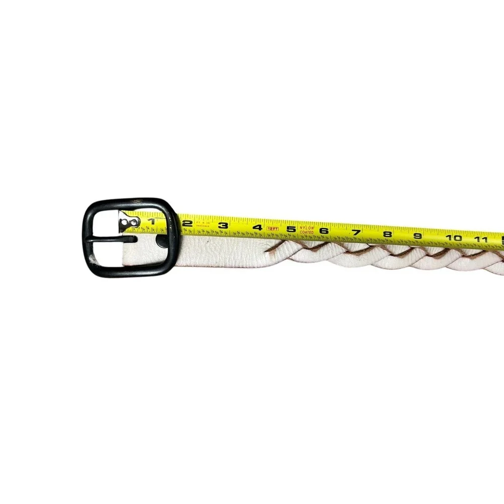 Stamp 10 Unisex Western Off White Distressed Braided Leather Belt Men's Women's